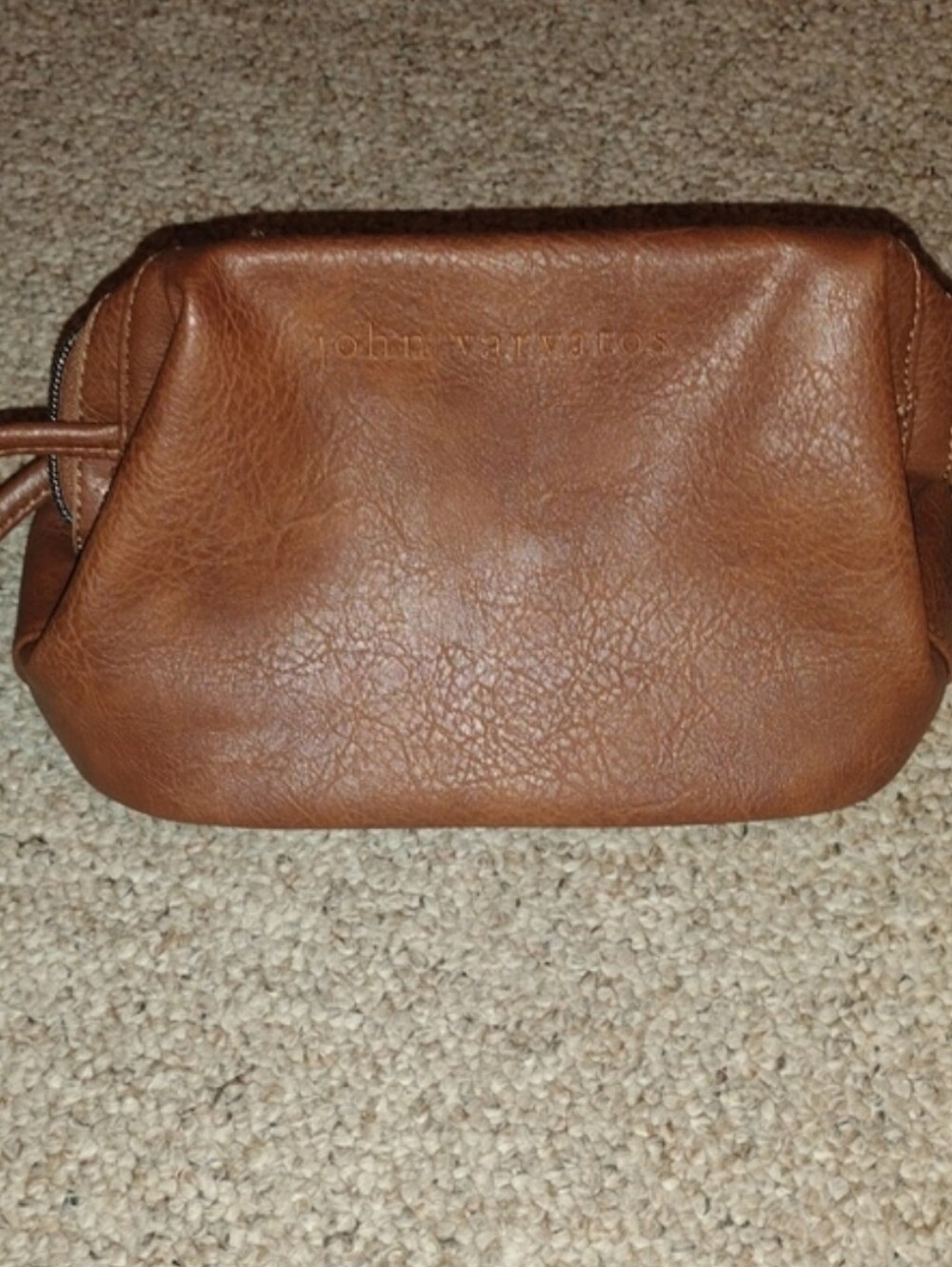 John Varvatos Men's Brown Leather Zip Toiletry Bag